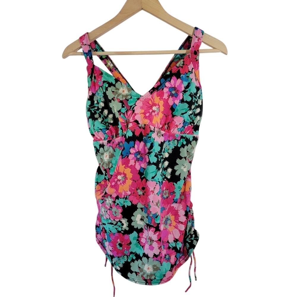 Azul Womens Colorful Tankini Sz 18 Criss-Cross Back Underwire Cottagecore Summer